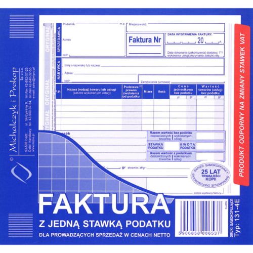  Faktura netto 2/3 A5 131-4E z jedną stawką podatku - okładka