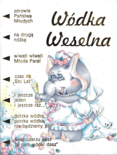 Etykieta na Wódkę Weselną - pani słoń