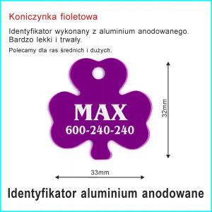 Identyfikator dla psa koniczynka 69421 fioletowa
