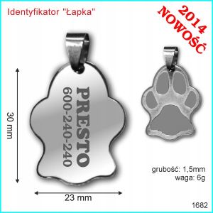 Identyfikator dla psa - metalowy Łapka 1682