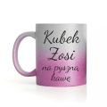 Kubek z nadrukiem, brokatowy srebrno-różowy z przykładowym nadrukiem