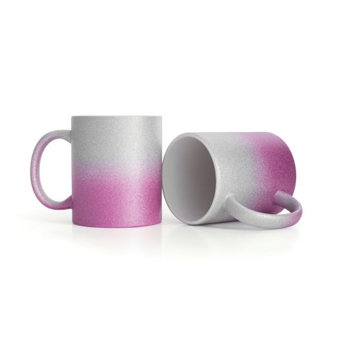 Kubek z nadrukiem, brokatowy srebrno-różowy