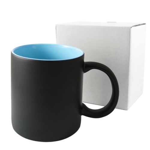 KUBEK CERAMICZNY czarny z niebieskim wnętrzem
