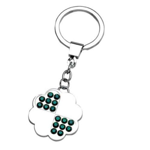 Brelok koniczynka 7345 zielone kryształki