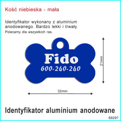 Identyfikator kość 69297 niebieska mała