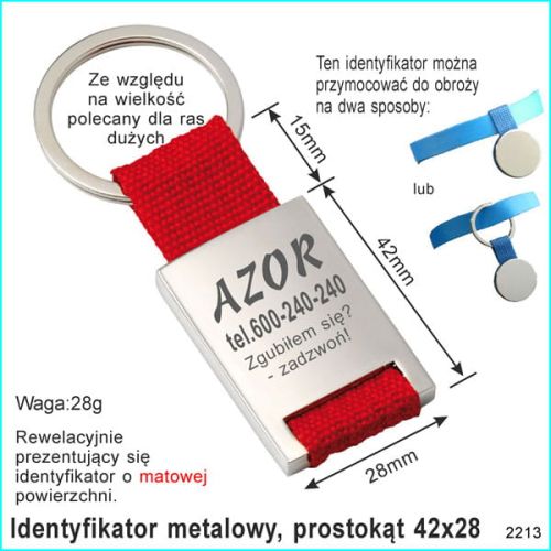 Identyfikator metalowy 2213 taśma czerwona